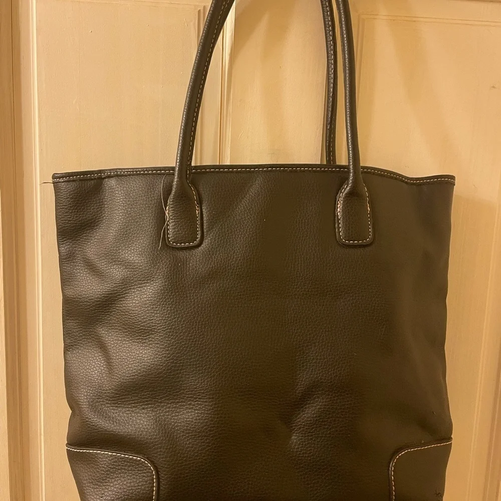 Victoria's Secret Black Leather Shoulder Bag with Gold Accents